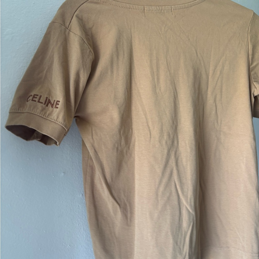 Celine Camel Tan Logo Womens T-Shirt Size Small Short Sleeve - Picture 5 of 6